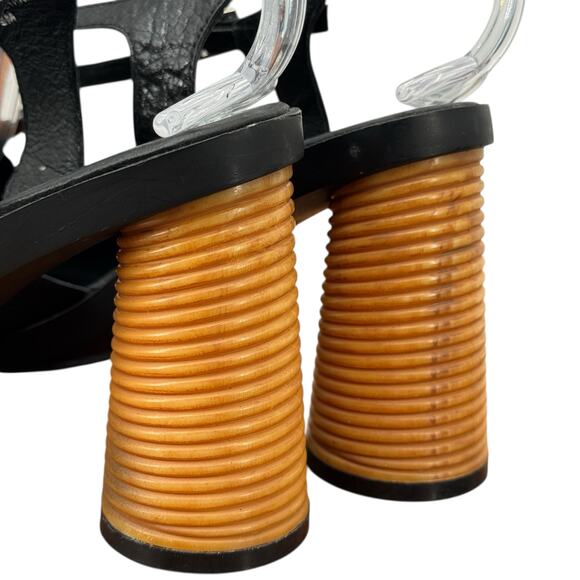 Jeffrey Campbell Funky Sandal Spiral SZ 9 Women’s Black 70s Leather Ridged Heel - Picture 9 of 12